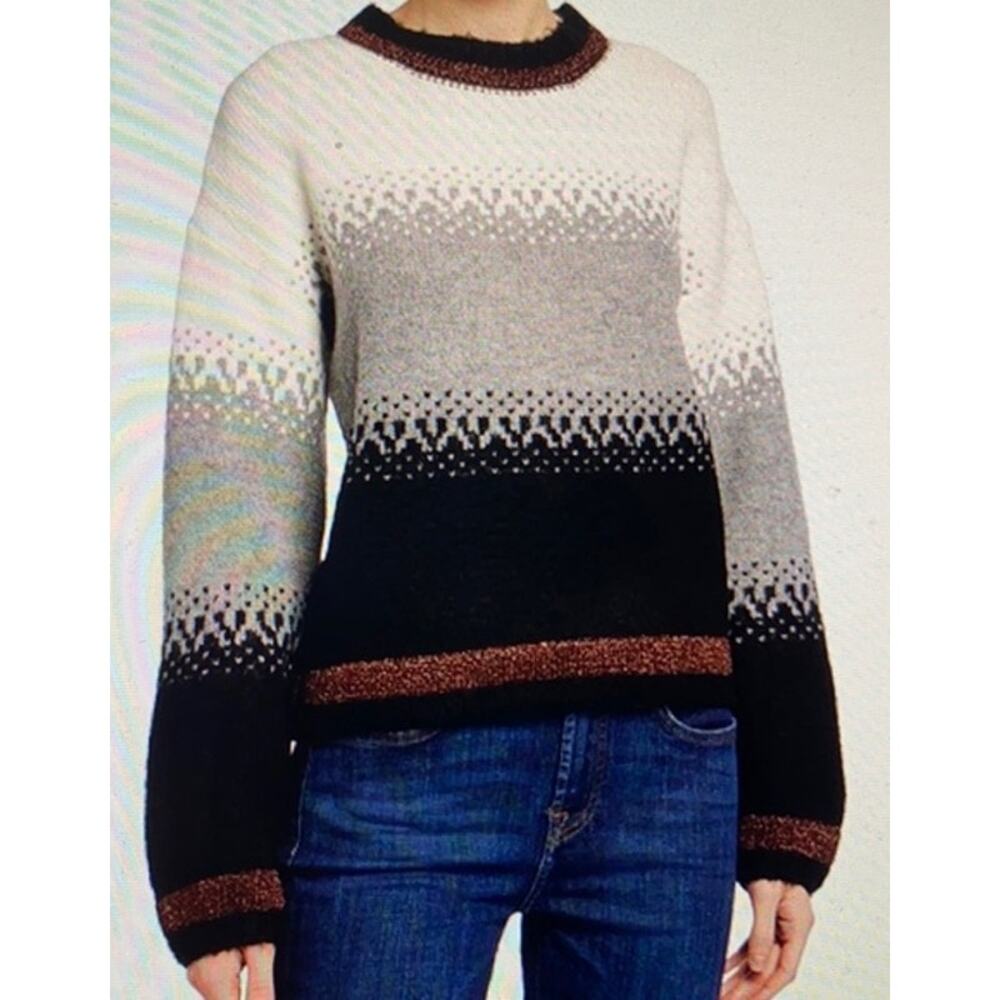 Allison New York Karly Metallic Fuzzy Sweater Black Brown Grey Gradient Large